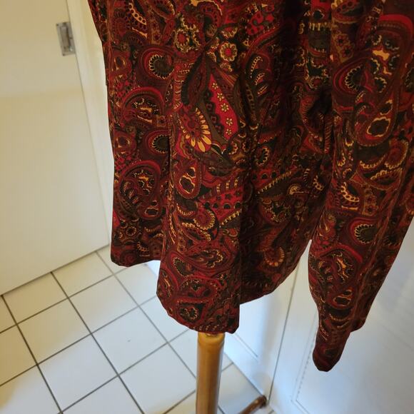 90s Paisley Zip Jacket Deep Red Notations Petite L Shoulder Pads Waist Seam - Picture 7 of 9